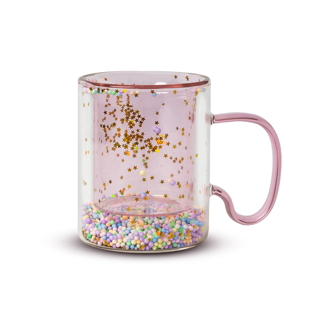 Taza Doble Vidrio Con Pelotitas1#Rosado